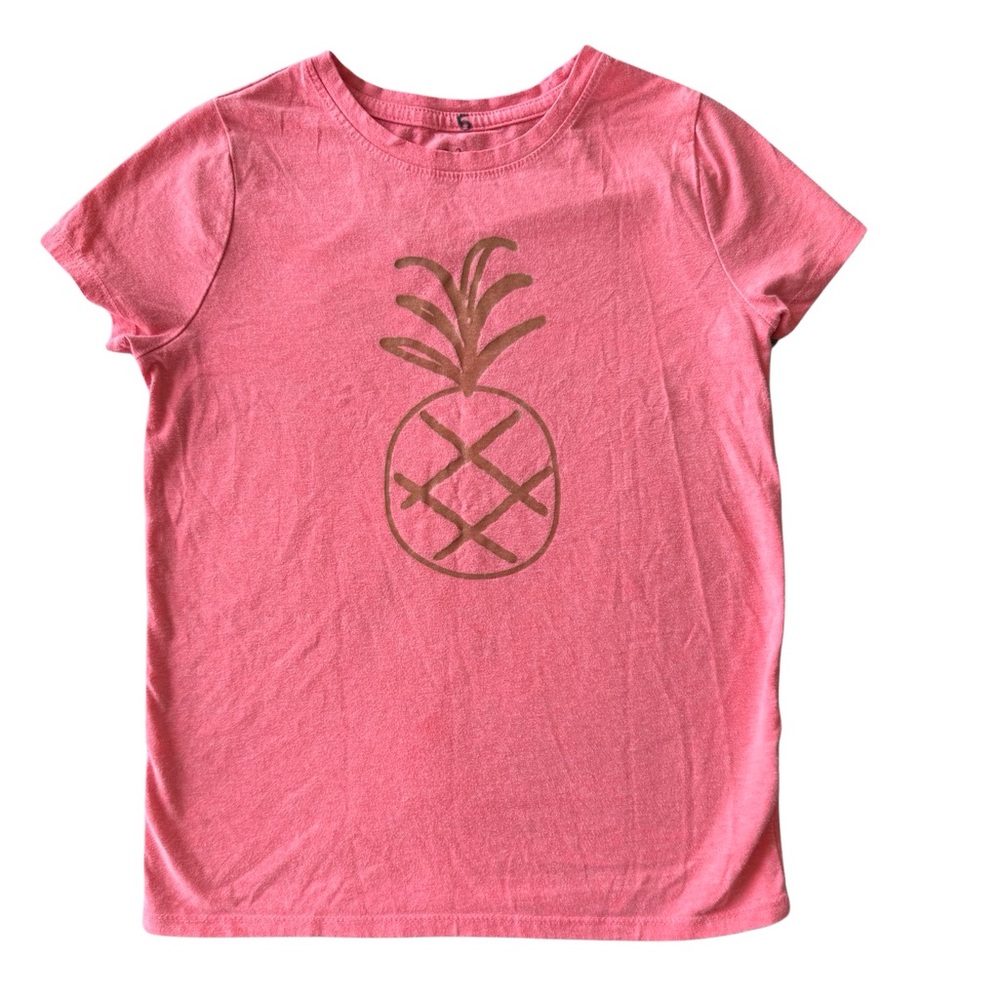 Girls Pink Shirt, M 7/8, Cat & Jack, Gold Pineapple
